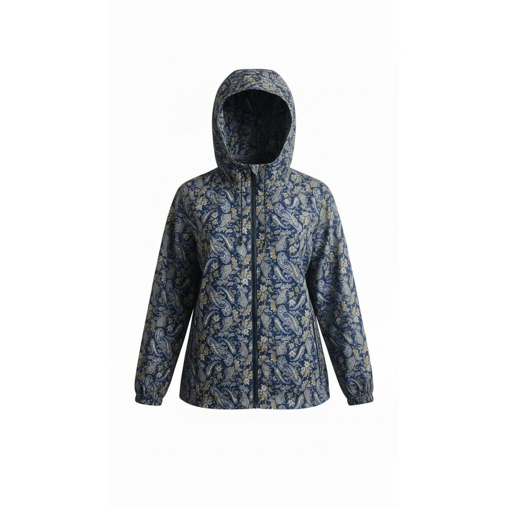 Consequence Y2K Blue Paisley Hooded Windbreaker Jacket Zip L Streetwear Boho